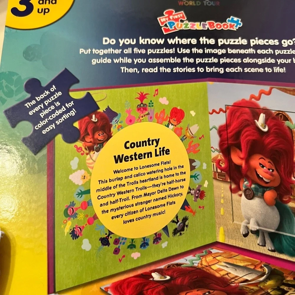 Dream Works World Tour Trolls  5 Puzzles - My First Puzzle Book Ages 3+ NWOT